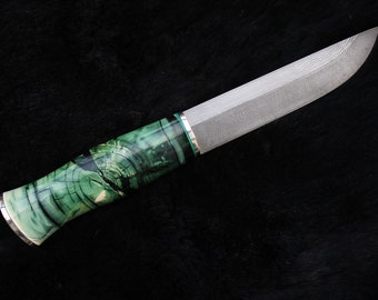 Custom Damascus Knife - Hunting Collectors Knife with Stabilized Bone handle - BushcraftShop , HF Survival School