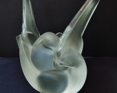 Lalique Sylvie Doves Vase with Frog Flower Insert, Signed.