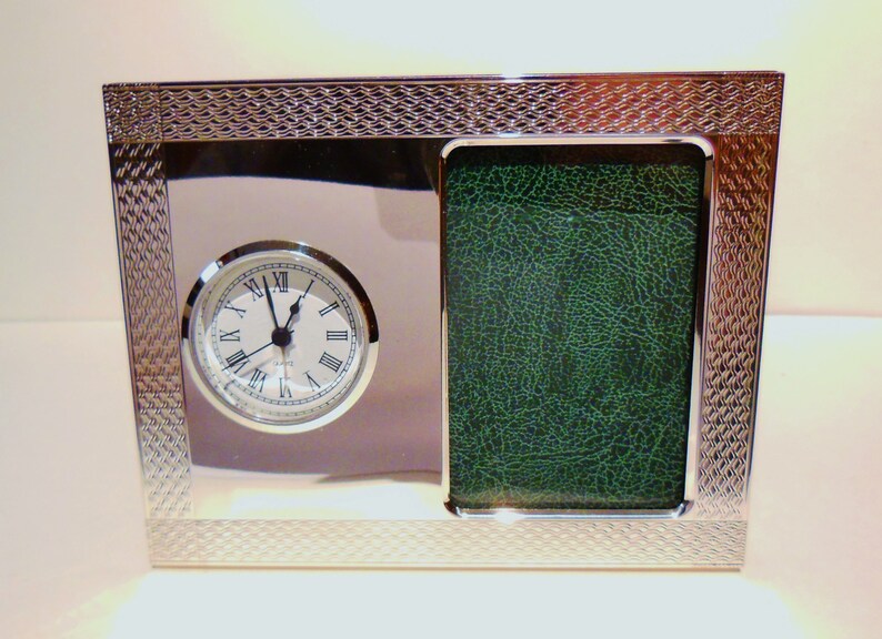 Sterling Silver Desk Clock with Picture Frame. Crafted in Etsy