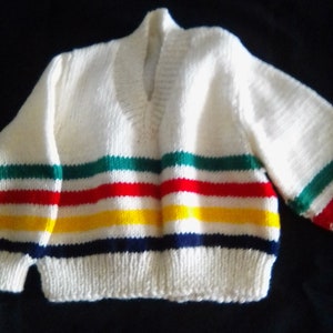 Kids sweater, children's sweater, boys or girls sweater, size two sweater, Hudson bay colors sweater, striped sweater, striped pullover image 1