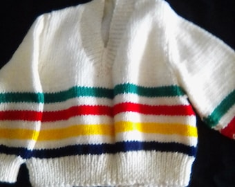 Kids sweater, children's sweater, boys or girls sweater, size two sweater, Hudson bay colors sweater, striped sweater, striped pullover