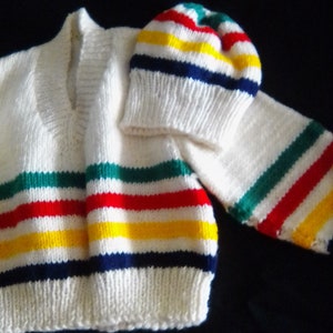 Kids sweater, children's sweater, boys or girls sweater, size two sweater, Hudson bay colors sweater, striped sweater, striped pullover image 6