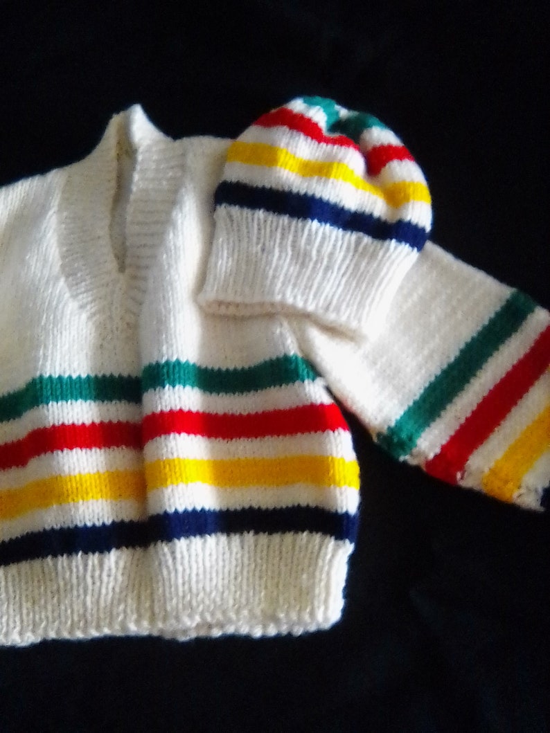 Kids sweater, children's sweater, boys or girls sweater, size two sweater, Hudson bay colors sweater, striped sweater, striped pullover image 6