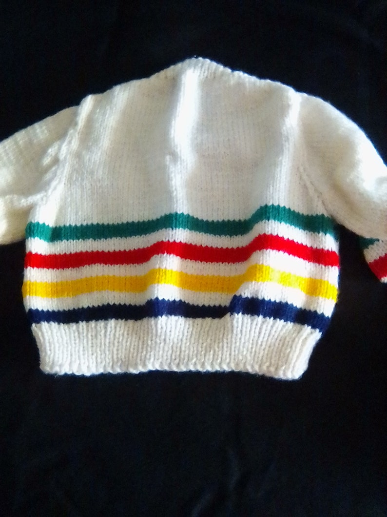 Kids sweater, children's sweater, boys or girls sweater, size two sweater, Hudson bay colors sweater, striped sweater, striped pullover image 2