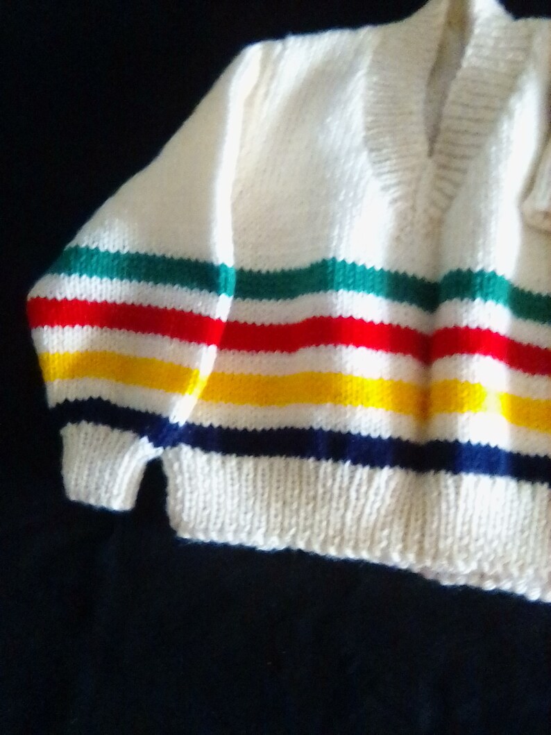Kids sweater, children's sweater, boys or girls sweater, size two sweater, Hudson bay colors sweater, striped sweater, striped pullover image 4