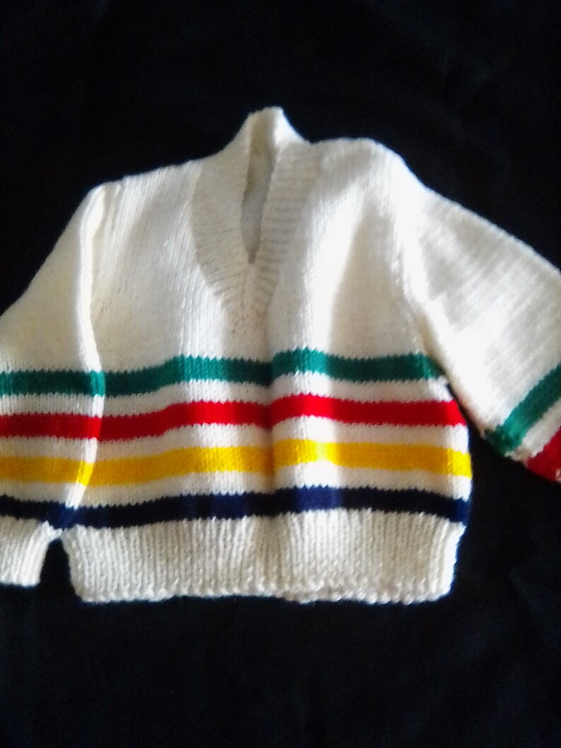 Kids sweater, children's sweater, boys or girls sweater, size two sweater, Hudson bay colors sweater, striped sweater, striped pullover image 3