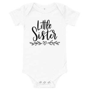 little sister onesie, calligraphy, newborn onesie, body suit, cute, baby onesie, adorable
