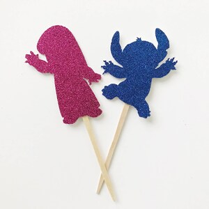 Adornos para cupcakes de Lilo y Stitch - Kawaii - Decoración de cumpleaños - Decoración de fiesta - Fiesta temática hawaiana - Fiesta de Disney - LiloNStitch - Adornos de 12 unidades imagen 2