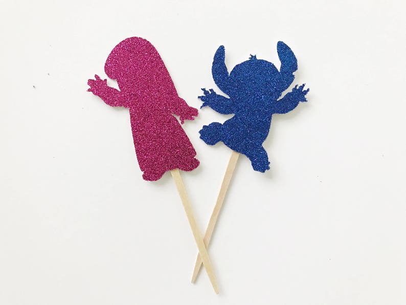 Adornos para cupcakes de Lilo y Stitch - Kawaii - Decoración de cumpleaños - Decoración de fiesta - Fiesta temática hawaiana - Fiesta de Disney - LiloNStitch - Adornos de 12 unidades imagen 2