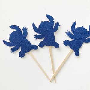 Adornos para cupcakes de Lilo y Stitch - Kawaii - Decoración de cumpleaños - Decoración de fiesta - Fiesta temática hawaiana - Fiesta de Disney - LiloNStitch - Adornos de 12 unidades imagen 4