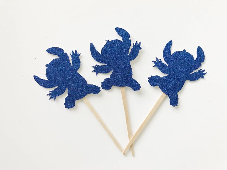 Adornos para cupcakes de Lilo y Stitch - Kawaii - Decoración de cumpleaños - Decoración de fiesta - Fiesta temática hawaiana - Fiesta de Disney - LiloNStitch - Adornos de 12 unidades imagen 4