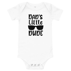 dad&#39;s little dude sunglasses onesie, calligraphy, newborn onesie, body suit, cute, baby onesie, adorable, gerber onesie