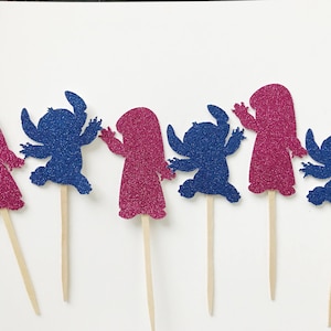 Adornos para cupcakes de Lilo y Stitch - Kawaii - Decoración de cumpleaños - Decoración de fiesta - Fiesta temática hawaiana - Fiesta de Disney - LiloNStitch - Adornos de 12 unidades imagen 1