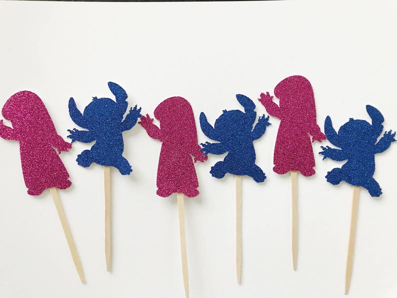 Adornos para cupcakes de Lilo y Stitch - Kawaii - Decoración de cumpleaños - Decoración de fiesta - Fiesta temática hawaiana - Fiesta de Disney - LiloNStitch - Adornos de 12 unidades imagen 1