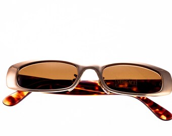 Vintage Versace X43 030 Gold Brown Square Sunglasses Eyewear Eyeglasses NOS
