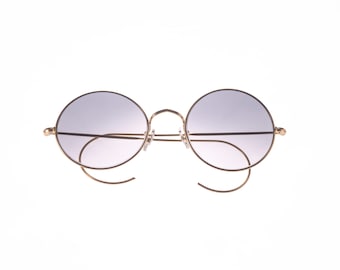 Anteojos vintage de oro Algha redondos de 14 quilates con rizos laterales y montura óptica de 49 mm