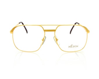 Vintage HILTON Class 10 995 E26 24KT Gold Plated Medium Aviator Luxury Glasses Frames Eyeglasses Size 56