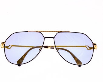 Gafas de sol estilo aviador de lujo, exclusivas, de la marca Hilton, de 14 mm, color negro y dorado, bañadas en oro de 20 quilates, de gran tamaño, de 60 mm