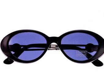 Vintage Versace 341/A 852 Oval Schwarze Sonnenbrille Brillen Gläser NOS