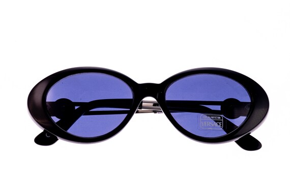 Vintage Versace. Oval Black Lens Sunglasses with metal Frame Versus Sunglasses 1996 by Gianni Versace Vintage Gunmetal  main image 2
