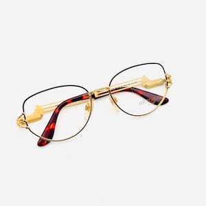 Vintage Hilton Park Lane 110 C3 Oval Black & Gold Eyeglasses Eyewear Frame 22KGP