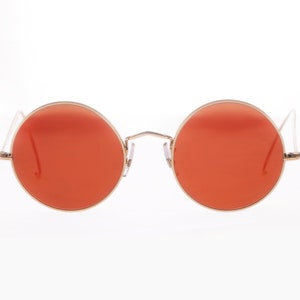 Vintage Algha Gold Round 14KT Gf RED Mirror Lens Curl Side Temple Sunglasses Eyeglasses Optical Frame Eyewear