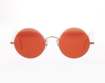 Gafas de sol vintage Algha Gold Round 14KT Gf RED Mirror Lens Curl Side Temple Gafas de sol Gafas Marco óptico Gafas