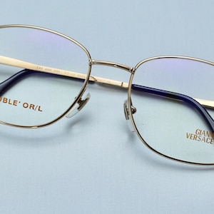 Vintage Original Versace H90 Square Rectangular Gold 095 Gold Plated Designer Eyeglasses Eyewear Luxury Optical Frame Sunglasses Lunettes I