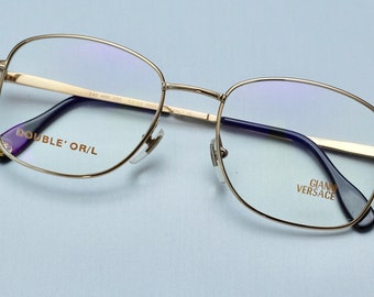 Vintage Original Versace H90 Square Rectangular Gold 095 Gold Plated Designer Eyeglasses Eyewear Luxury Optical Frame Sunglasses Lunettes I