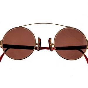 Vintage Christian Lacroix 7335 43 Round Gold Red Sunglasses Eyewear Glasses 46mm
