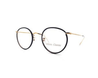 Hilton Classic 1 Panto Black Gold Vintage 14K Rolled Gold Eyeglasses Optical Frame Sunglasses 47mm