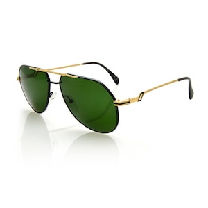 Hilton Exclusive 14 Black & Gold 20Kt Gold Plated Vintage Luxury Large Aviator Rare Sunglasses Eyeglasses Optcial Eyewear Lunettes 62mm
