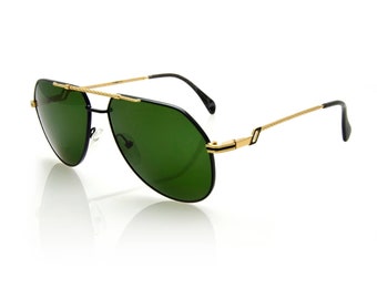 Hilton Exclusivo 14 Negro y Oro 20Kt Chapado en Oro Vintage Lujo Grande Aviador Gafas de sol raras Gafas Optcial Eyewear Lunettes 62mm