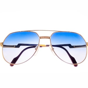 Vintage Hilton Exclusive 021 C1 Gold Aviator Shape Gold Blue Lens SUnglasses Eyeglasses Optical Frame Eyewear