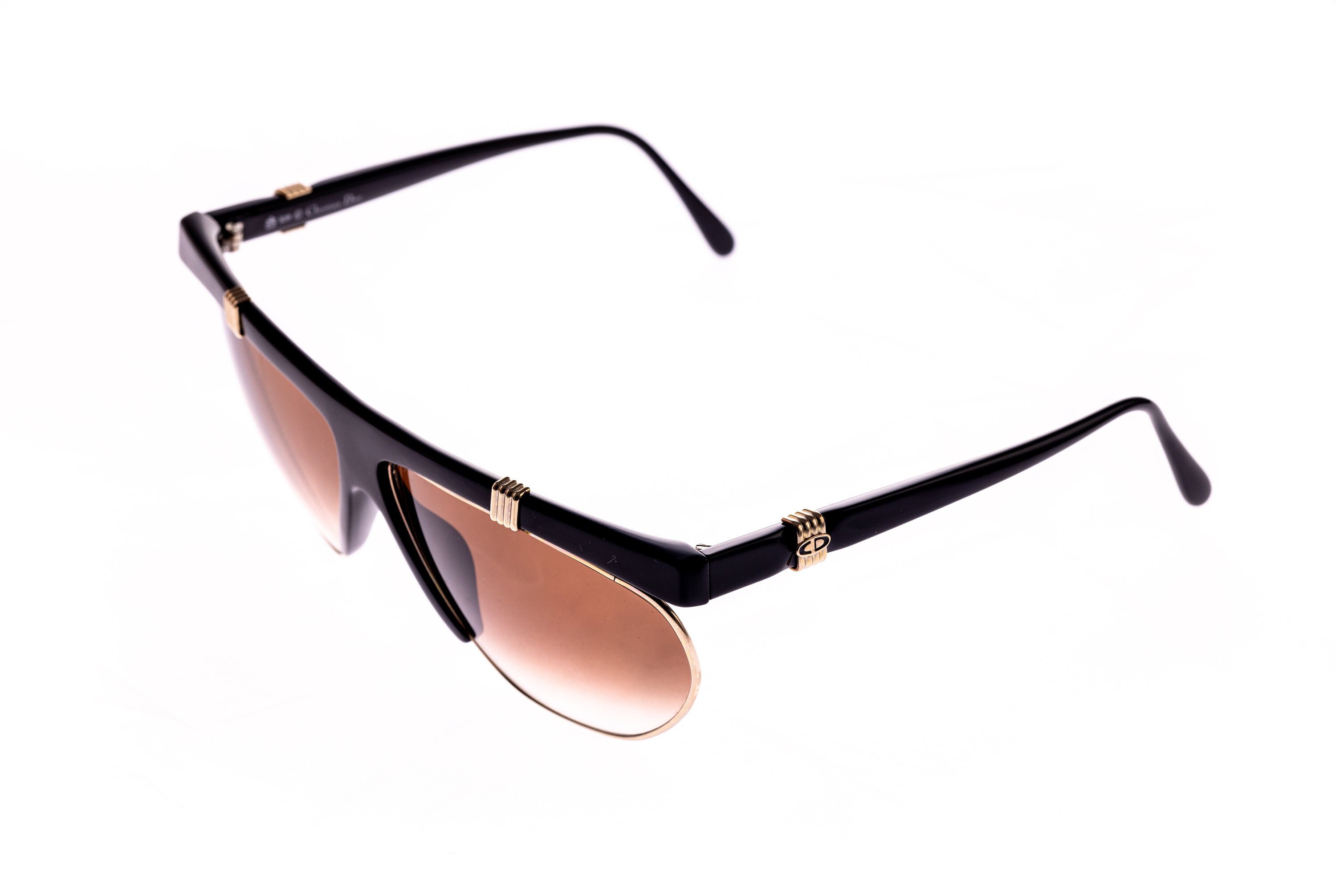 Vintage Christian Dior 2555 90 Black Gold Sunglasses With Brown Lens Sunglasses 65mm