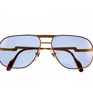 Vintage  Hilton Exclusive 022 C2 Light Blue Mirror Lens Sunglasses Gold Sunglasses NOS