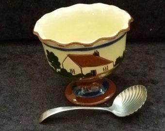mooie Longpark Torquay Devon Motto ware geribbelde voetstuk suiker kom met mooie suiker lepel. mooie duo klaar voor crème thee .