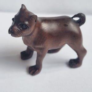 Vintage finely detailed hand-carved boxwood netsuke  Japanese depicting shiba inu dog signed to base