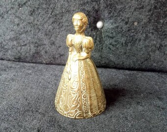 Figural Hand Bell Lady in ball gown with Shawl stole Vintage Style Collectible Brass Bronze