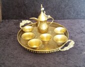 miniature dallah coffee set.tiny brass coffee or tea set.perfect little vintage Persian dallah tray and six cups