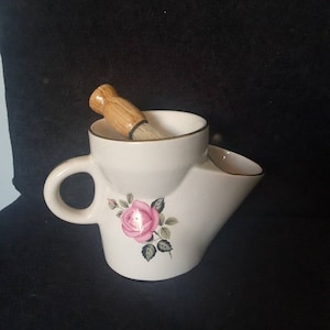 Vintage pottery shaving mug with  lovely retro rose design.perfect for the gardener in your life. 1950s porcelain shaving scuttle mug