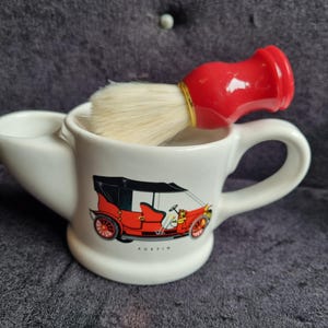 Vintage WADE pottery Vintage AUSTIN automobile Shaving scuttle Mug and Brush.1970s shaving mug with brand new brush