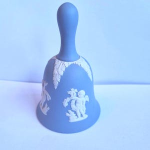 pretty pristine blue Wedgwood Jasper ware bell with cupid designs. romantic gift wedgwood Etruscan bell