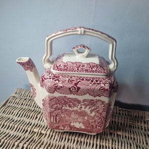 reizender großer Masons Patent Ironstone Vintage Mason&#39;s &quot;&quot;Vista&quot;&quot; Pink Ironstone Kessel überstieg quadratischen China-Tee-Topf