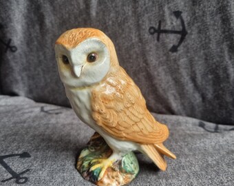 ベスウィックのフクロウの置物、ヴィンテージの陶器製メンフクロウ