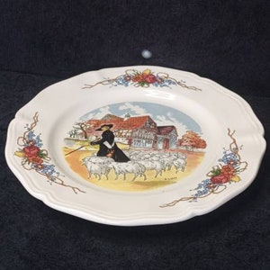 Nice vintage Sarreguemines Obernai Salad or Side Plates French, H. Loux, Henri Loux, Sherpherd and sheep