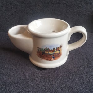Vintage WADE pottery Vintage STEAM COACH 1827 Shaving scuttle Mug and Brush.1970s shaving mug