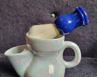 Hermosa taza de afeitar vintage de cerámica lustre con una encantadora taza de afeitar de porcelana retro de los años 50 con cepillo nuevo