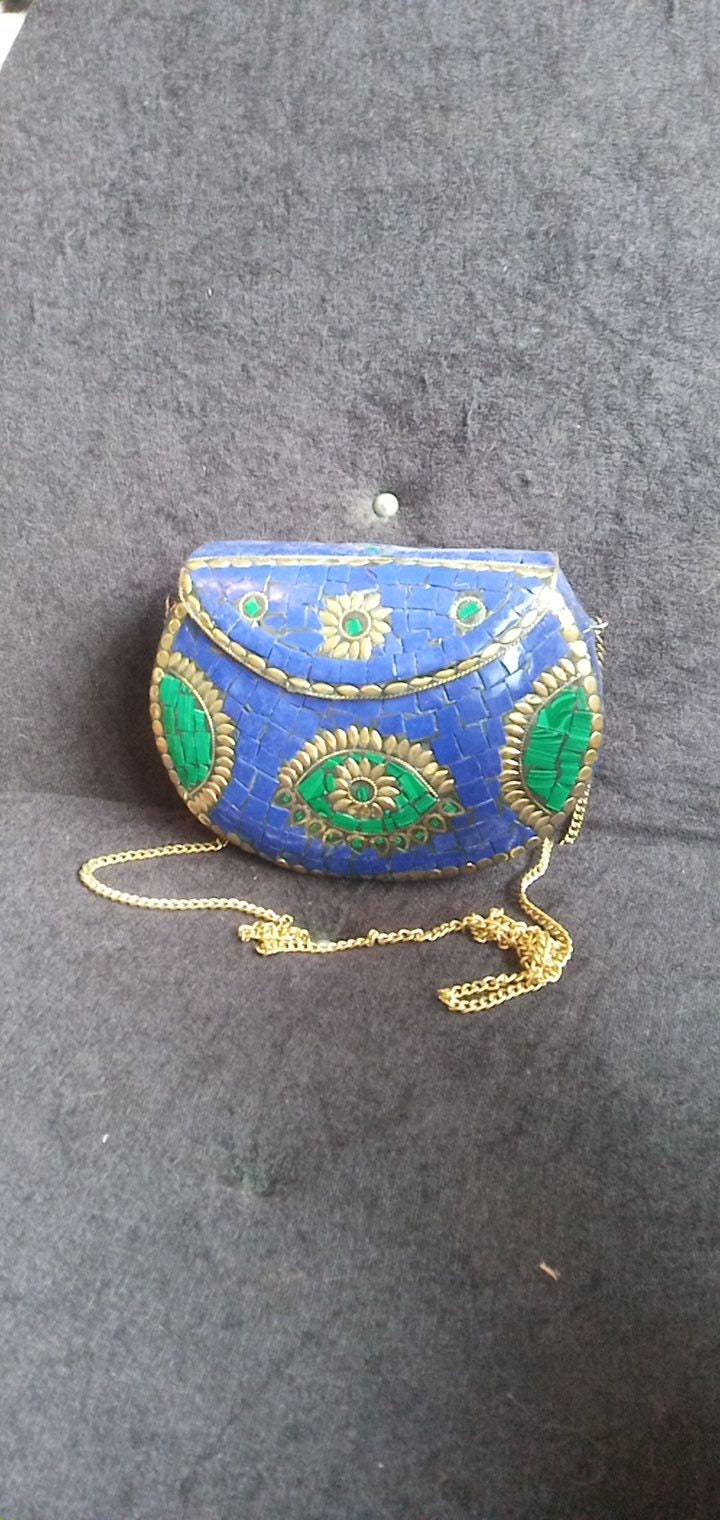 Silver Handmade Seashell Stone Brass Metal Clutch Occasional Hand Bag Purse  | eBay