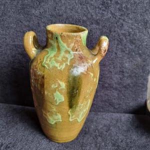 Antique Art Nouveau Torhout Glazed Flemish Pottery Vase, Belgium Arts Craft Drip Glaze Vase Two Handles